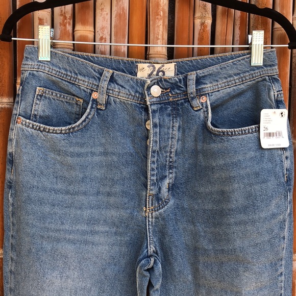 NEW FREE PEOPLE We The Free Blue Snap Slit Flare Jeans 26 NWT - Picture 6 of 14